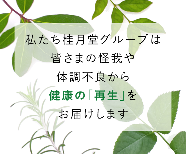 私たち桂月堂グループは皆さまの怪我や体調不良から健康の「再生」をお届けします